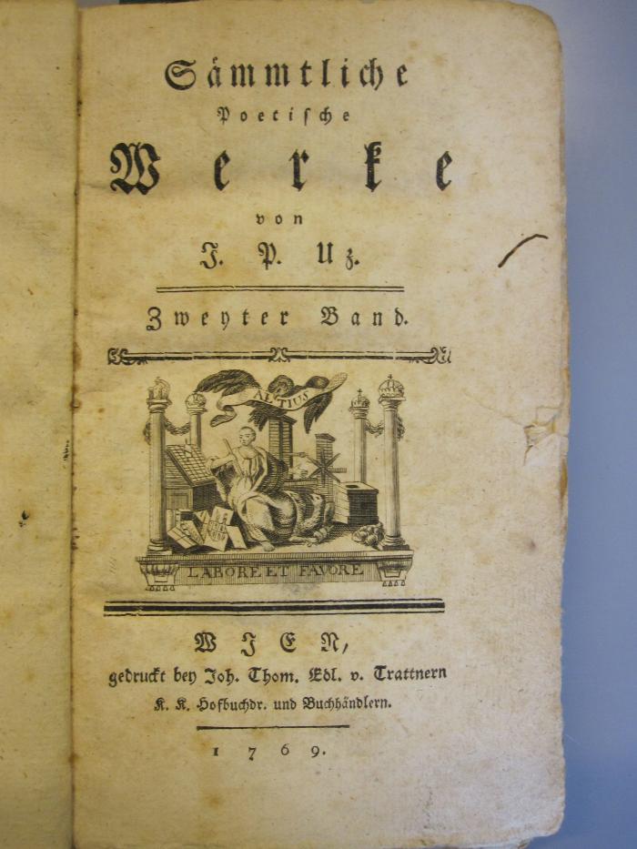 L 220 Uz1a_2: Sämtliche Poetische Werke von J. P. Zu. Zweyter Band (1769)