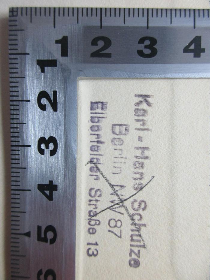 -, Stempel: -; 'Karl-Hans Schulze
Berlin NW 87
Elberfelder Straße 13';15 E 103 : Entwicklung der Großmächte vom Sturz Napoleons bis zur Gegenwart (1936)