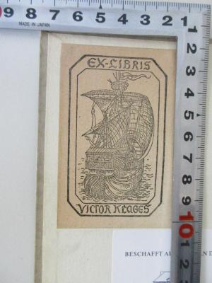 Rara 3376 : Gespräch im Nebel: Leibniz besucht Spinoza (1935);- (Klages, Victor), Etikett: Exlibris; 'Ex-Libris Victor Klages'. 
