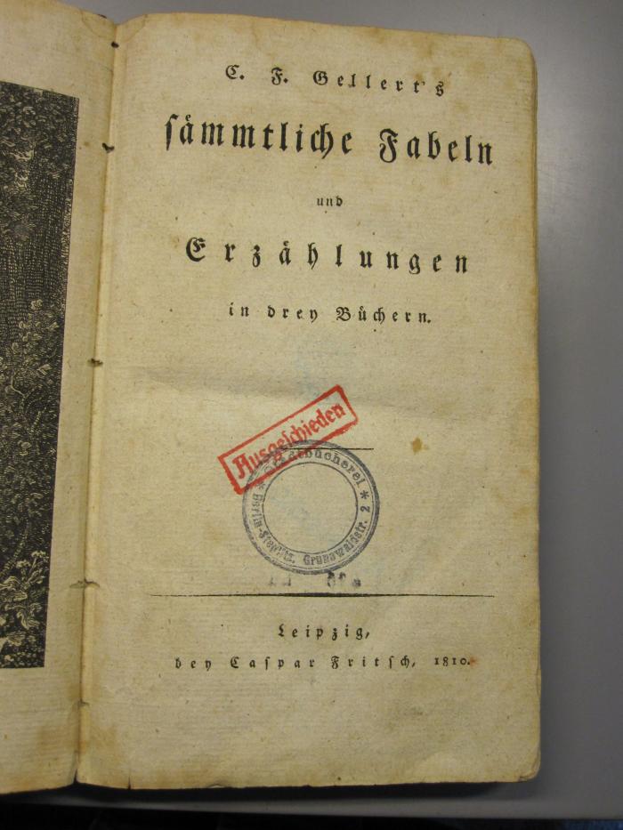 L 220 Gel51a: E. F. Gellert's Sämtliche Fabeln und Erzählungen in deren Büchern (1810)