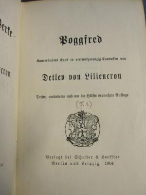 F49 / 1140, L 242 Lil 54_1: Poggfred : kunterbuntes Epos in vierundzwanzig Cantussen (1904)