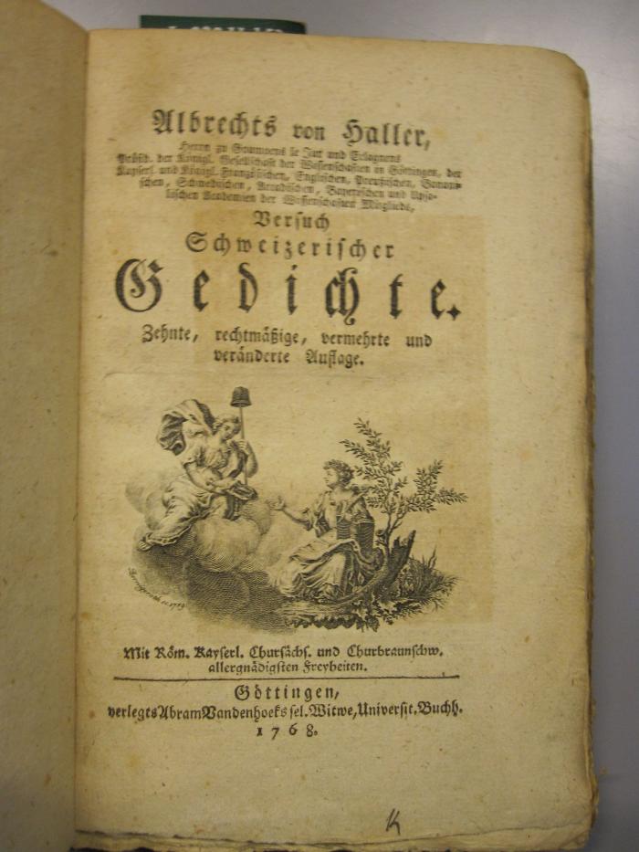 49 / 9363, L 220 Hal50: Versuch Schweitzerischer Gedichte (1768)