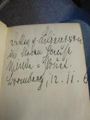 - (Minde-Pouet, Georg;Liliencron, Detlev von), Von Hand: Widmung, Name, Datum, Ortsangabe; 'Detlev v. Liliencron im lieben Hause Minde-Pouet.
Bromberg, 12. 11. 6'. 