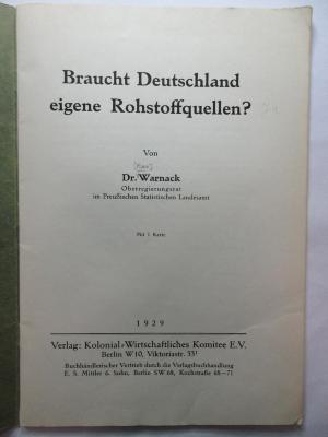 14 X 273 : Braucht Deutschland eigene Rohstoffquellen?  (1929)