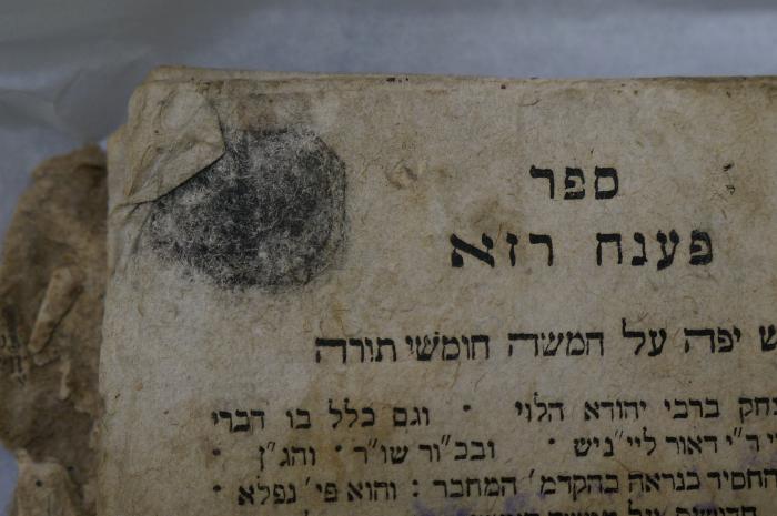 Mehl 936 : ספר פענח רזא : פירוש יפה על חמשה חומשי תורה  (1813);- (unbekannt), Stempel: -; '[...]'. 