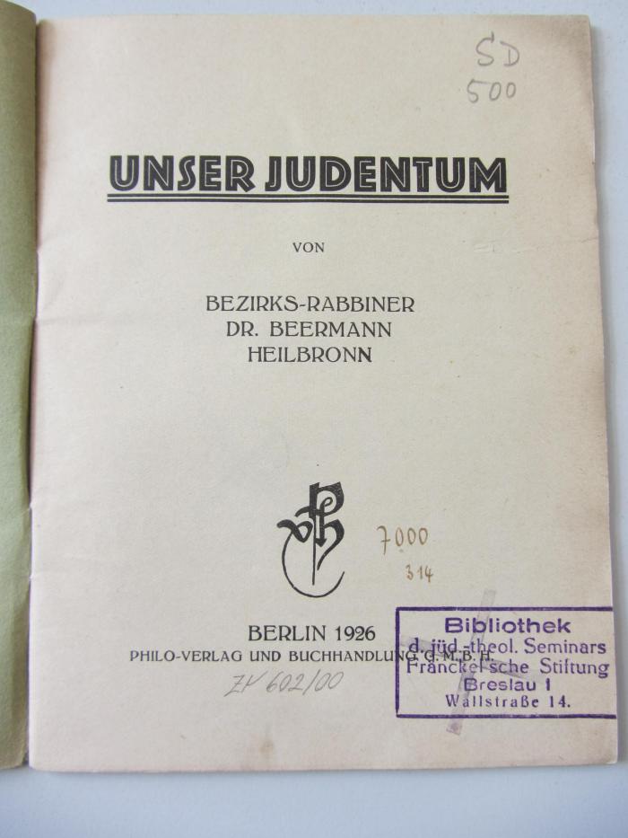 SD 500 : Unser Judentum (1926)