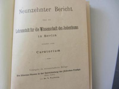 Z Hoch : Neunzehnter Bericht über die Lehranstalt für die Wissenschaft des Judentums in Berlin erstattet vom Curatorium (1901)