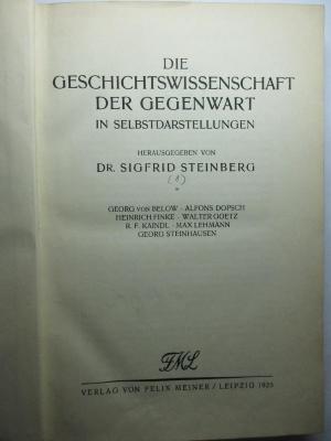 3 E 14 - 1 : Die Geschichtswissenschaft der Gegenwart in Selbstdarstellungen. (1925)