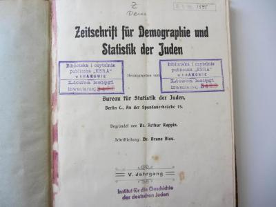 Z Dem  5: Zeitschrift für Demopgraphie und Statistik der Juden (1909)