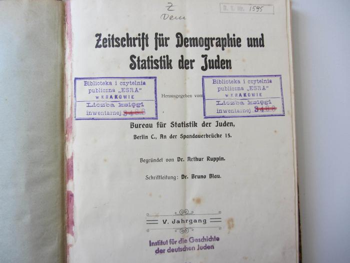 Z Dem  5: Zeitschrift für Demopgraphie und Statistik der Juden (1909)