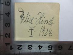 - (Hirsch, Felix), Von Hand: Name; 'Felix Hirsch
(Kreuz) 1924.'. 