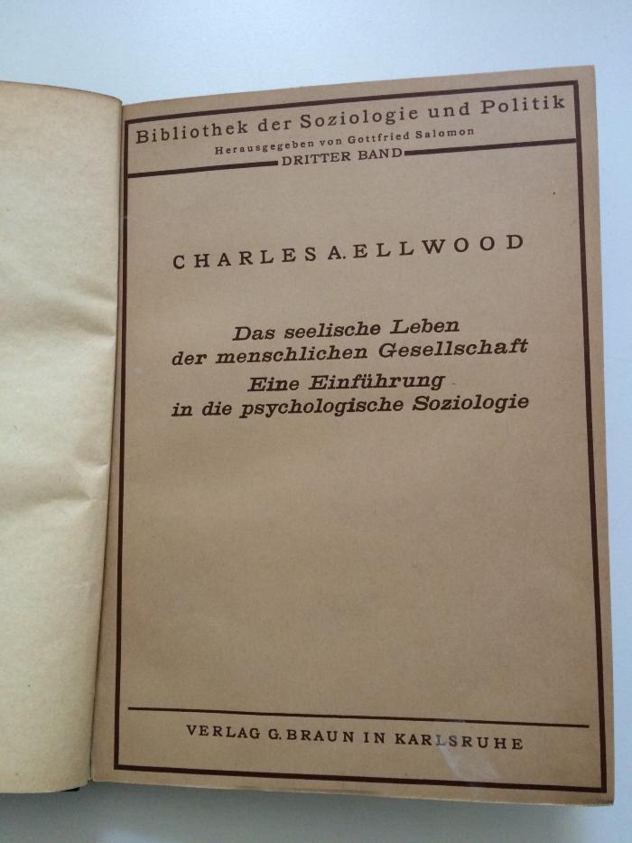 E 2  ELL 3 : Das selische Leben der menschlichen Gesellschaft. Eine Einführung in die psychologische Soziologie. (1927)