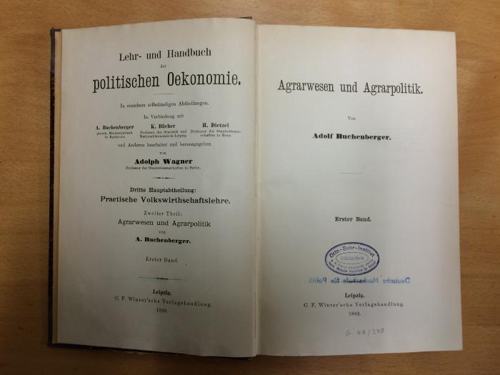 De 19 : Agrarwesen und Agrapolitik. (1892)