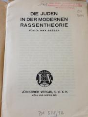 GM Bess : Die Juden in der modernen Rassentheorie (1911)