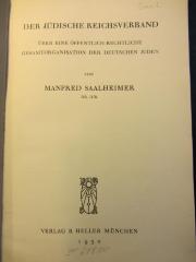 GM Saal : Der Jüdische Reichsverband. Über eine öffentlich-rechtliche Gesamtorganisation der deutschen Juden. (1930)