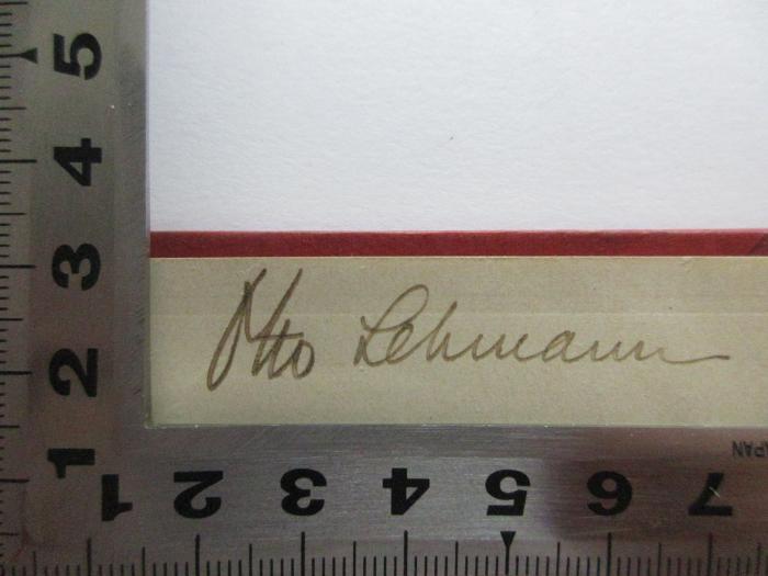 17 L 436 : Matthias Claudius : seine Weltanschauung und Lebensweisheit (1898);- (Lehmann, Otto), Von Hand: Autogramm; 'Otto Lehmann'. 
