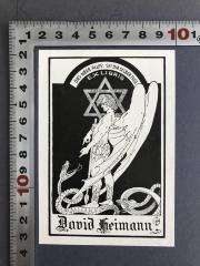 - (Heimann, David), Etikett: Name, Motto, Exlibris; 'David Heimann 
Dies über Alles: Sei dir selbst treu.'.  (Prototyp)