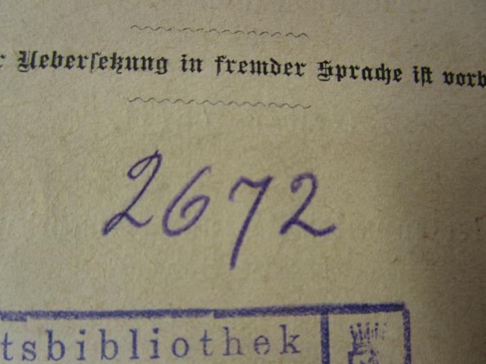- (Margolius, Hans), Von Hand: Exemplarnummer; '2672'.  (Prototyp);A 9 61: Naturwissenschaftliche Volksbücher (o.J.)
