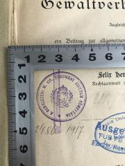 - (Debreceni Egyetemi Könyvtár), Stempel: Name, Ortsangabe, Signatur, Datum; 'A Debreczeni M. Kir. Tudomány Egyetem Könyvtara 2486 - 1917'. 