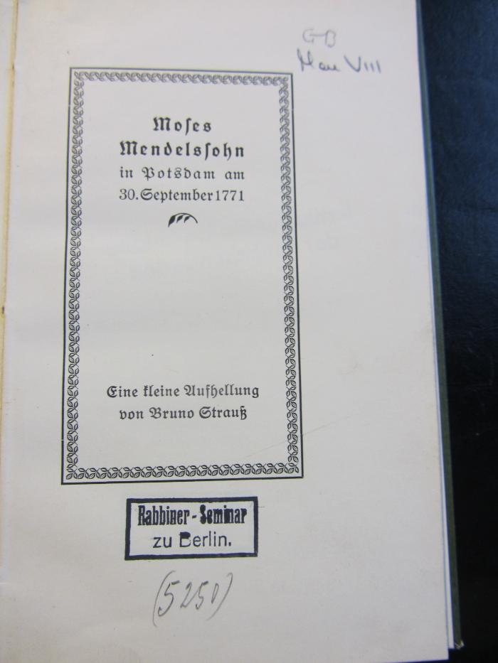 GB Men VIII : Moses Mendelssohn in Potsdam am 30. September 1771 (1929)