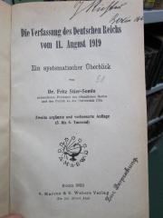 VI 5788 b: Die Verfassung des Deutschen Reichs vom 11. August 1919 : Ein systematischer Überblick (1920)