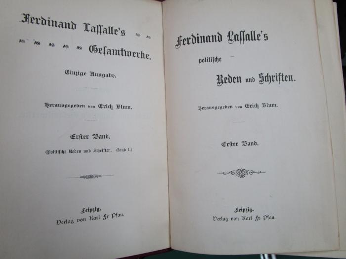 VII 3522 1-3 3. Ex.: Ferdinand Lassalle's politische Reden und Schriften (o.J.)