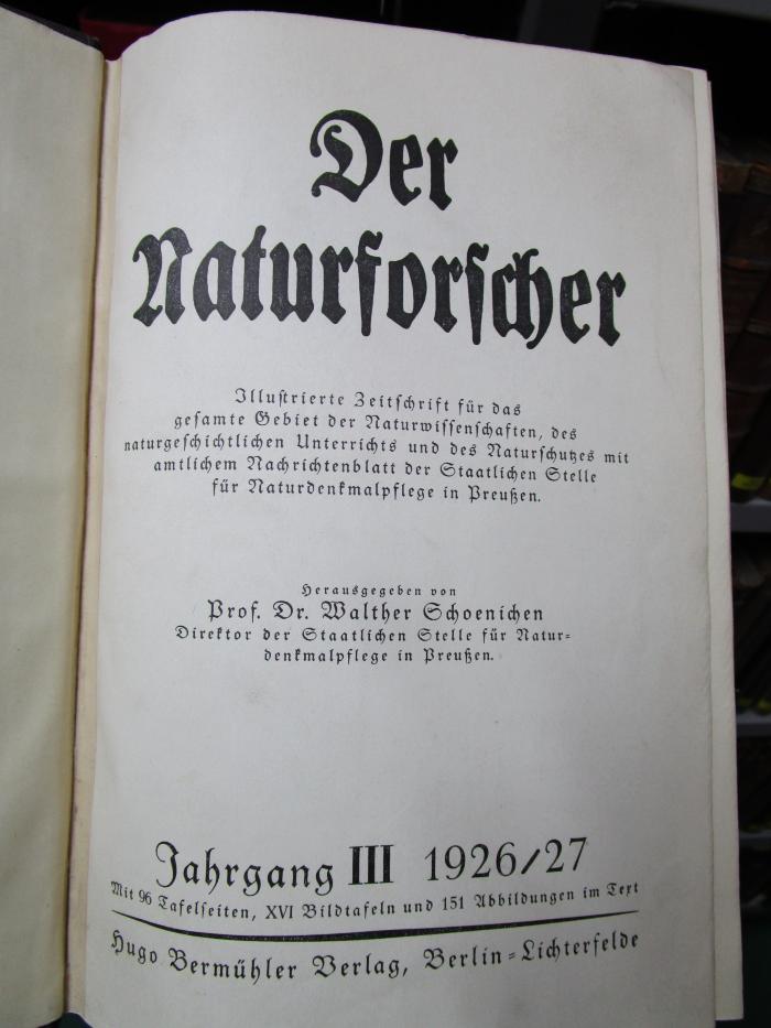 X 809 3 1926/1927 Ers.: Der Naturforscher (1926/27)