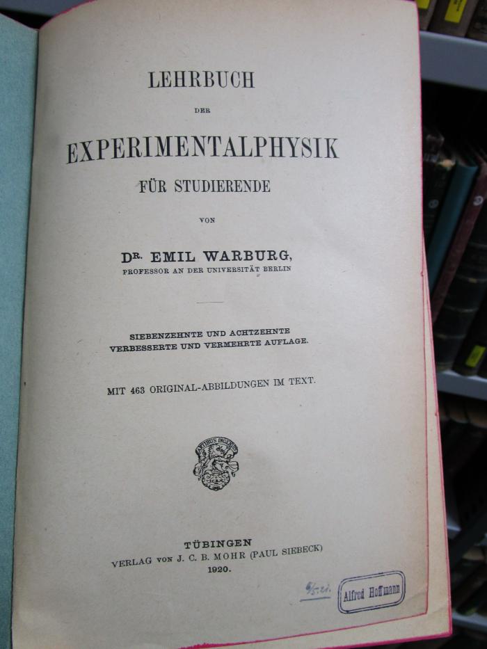 X 1255 ah: Lehrbuch der Experimentalphysik für Studierende (1920)