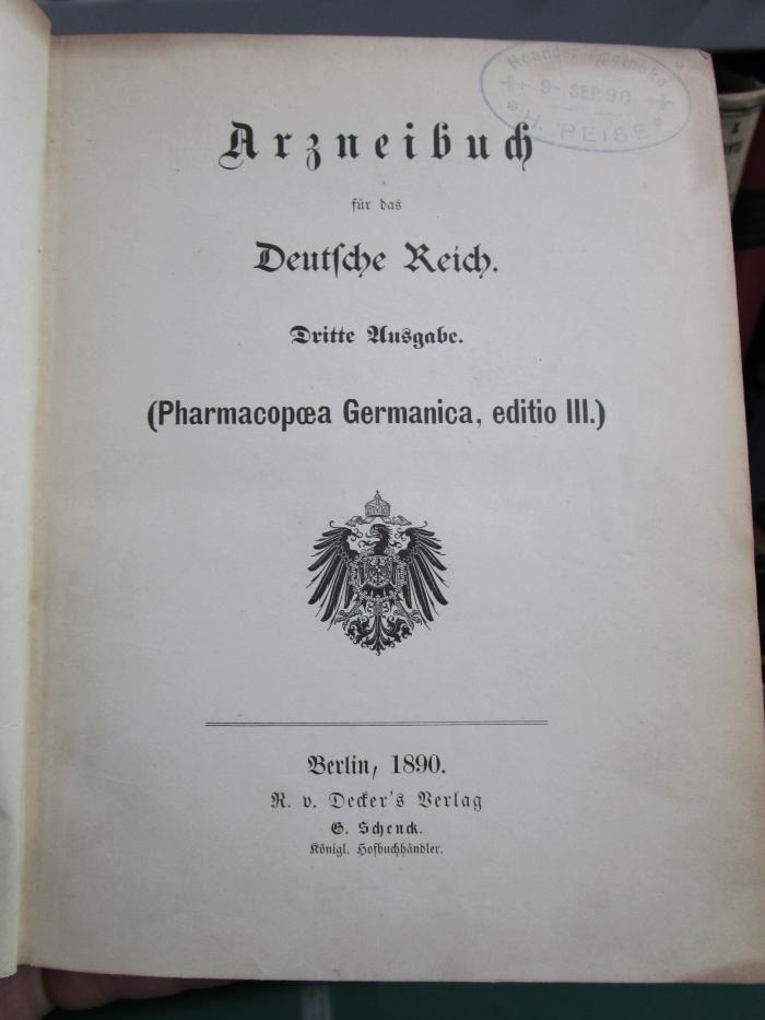 X 8656 c: Arzneibuch für das Deutsche Reich : Dritte Ausgabe (Pharmacopœa Germanica, editio III.) (1890)