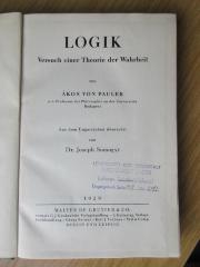 CC 2600 P326 : Logik. Versuch einer Theorie der Wahrheit (1929)
