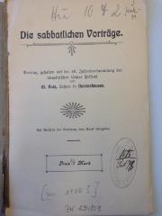 J Katz-M : Die sabbatlichen Vorträge. Vortrag, gehalten auf der 40. Jahresversammlung der israelitischen Lehrer Hessens (1900)