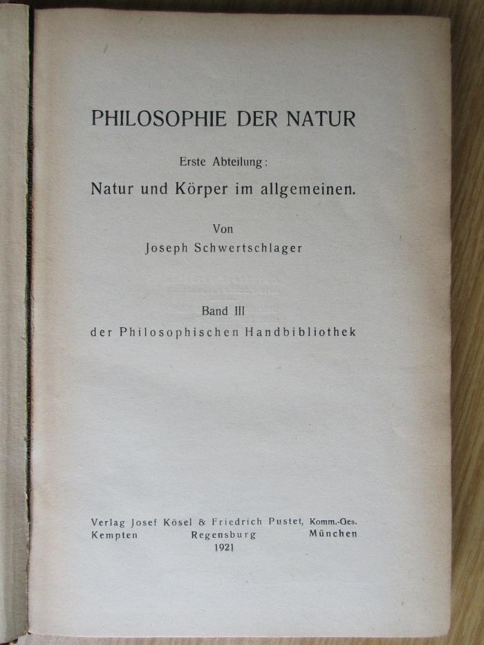 CC 6200 S415 : Philosophie der Natur. 1 +2 (1921)
