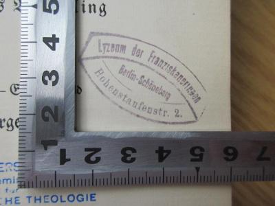 BO 6090 D486-1/-2 : Geschichte des Kulturkampfes im Deutschen Reiche : Im Auftrage des Zentralkomitees für die Generalversammlungen der Katholiken Deutschlands; Bd. 1-2 (1911-1913);- (Lyzeum der Franziskanerinnen Berlin-Schöneberg), Stempel: Name, Ortsangabe; 'Lyzeum der Franziskanerinnen
Berlin-Schöneberg
Hohenstaufenstr. 2'. 