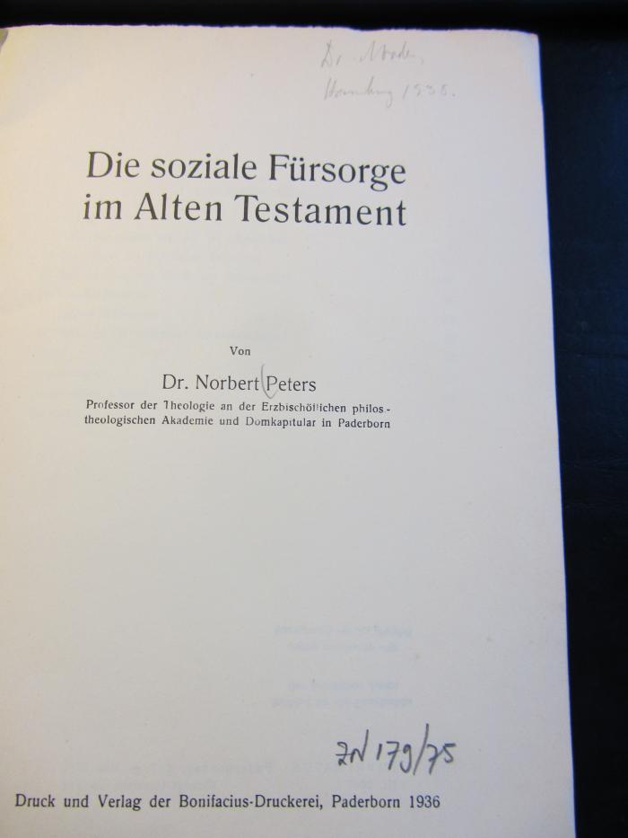 R Pete : Die soziale Fürsorge im Alten Testament (1936)