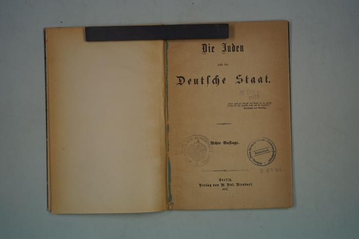F 51 24: Die Juden und der Deutsche Staat. (1877)