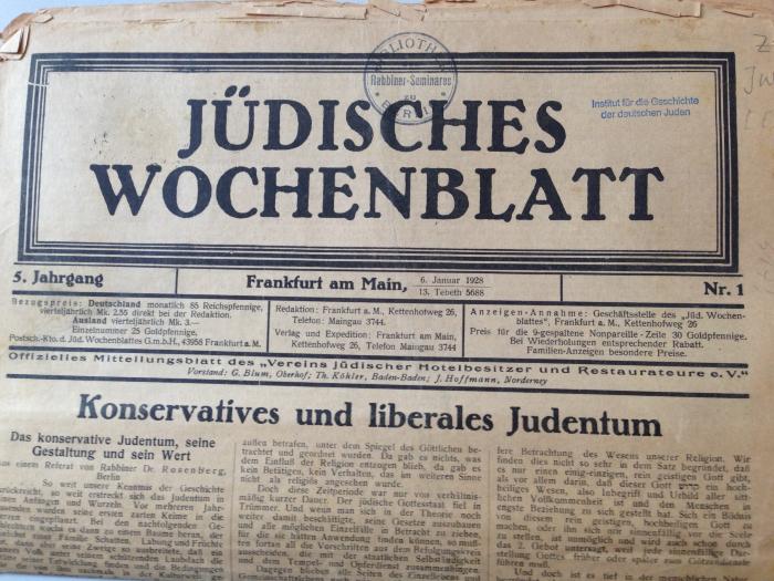 Z JW : Jüdisches Wochenblatt (1928)