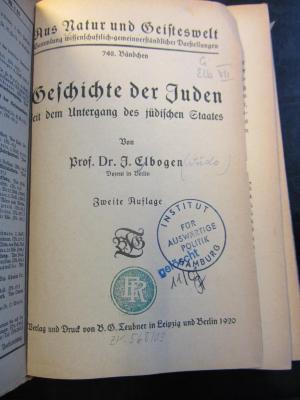 G Elb VII : Geschichte der Juden seit dem Untergang des jüdischen Staates (1920)