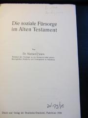 R Pete : Die soziale Fürsorge im Alten Testament (1936)