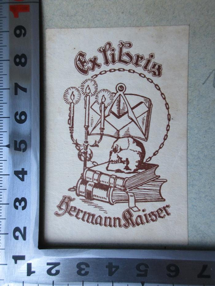 18/79/13614(6)-1-2 : Heimatkunde des Reichenberger Bezirkes : Stadt und Land, Bd. 1-2 (1903-1905);- (Kaiser, Hermann), Etikett: Exlibris; 'Ex libris Hermann Kaiser'. 