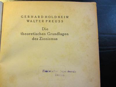 GM Hol : Die theoretischen Grundlagen des Zionismus (1919)