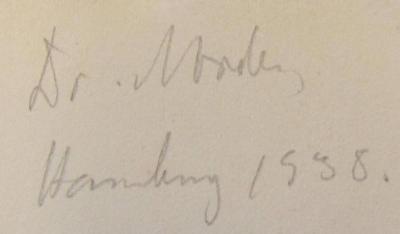 - (Norden, Joseph), Von Hand: Name, Ortsangabe, Datum; 'Dr. Norden
Hamburg 1938'. 