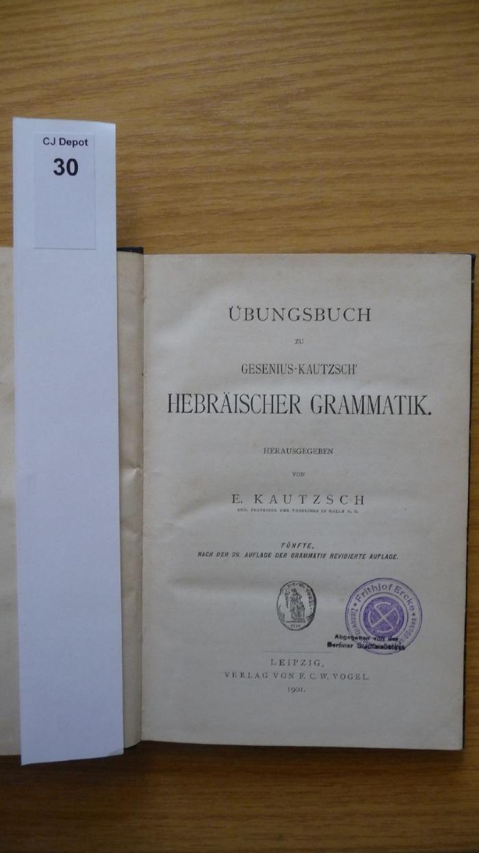  Übunsgbuch zu Gesenius-Kautzsch' Hebräischer Grammatik. (1901)