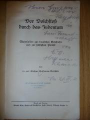 - (Hoffmann-Kutschke, Dr. phil. Arthur;Heydrich, Reinhard), Von Hand: Name, Datum, Widmung; 'Herrn Gruppenführer Heydrich in treuer Freundschaft von Dr. A. Hoffmann-Kutschke
den 21.III.36'. 