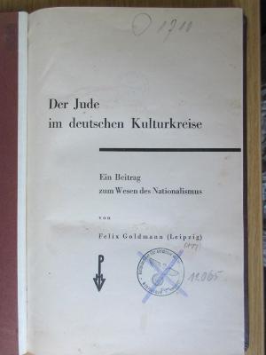 18/79/13454(6) : Der Jude im deutschen Kulturkreise : Ein Beitrag zum Wesen des Nationalismus (1930)