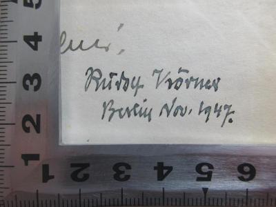 - (Körner, Rudolf), Von Hand: Autogramm; 'Rudolf Körner
Berlin Nov. 1947.'. 