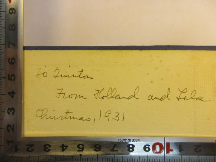 -, Von Hand: Autogramm, Datum; 'To [?]inton[?]
from Holland and Lela[?]
Christmas, 1931'