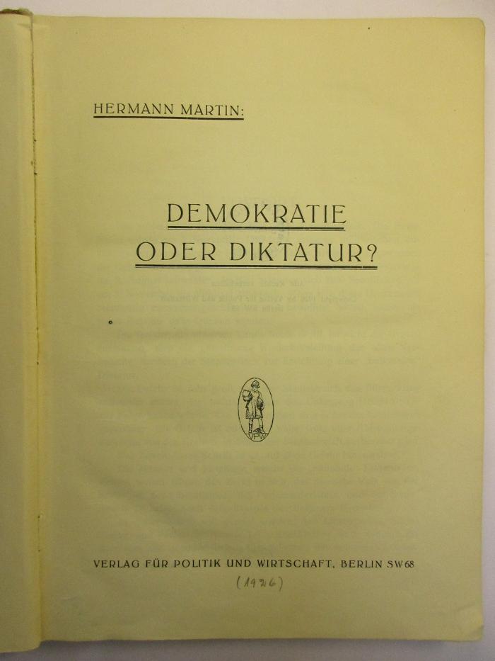 2 C 374 : Demokratie oder Diktatur? (1926)
