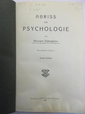 1 G 238&lt;2a&gt; : Abriss der Psychologie (1909)