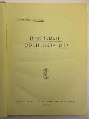 2 C 374 : Demokratie oder Diktatur? (1926)