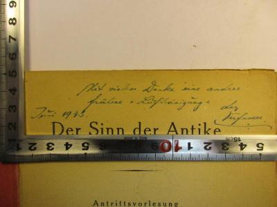- (Schulz, Otto Theodor ), Von Hand: Datum, Widmung; 'Mit vielem Danke eine andere
frühere ["Lufteinigung"]
Juni 1945. der Verfasser.'. 